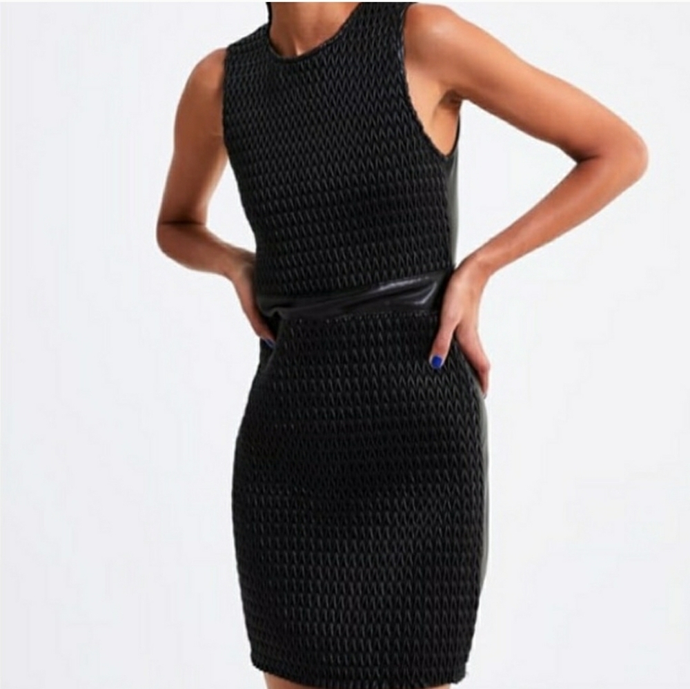 NWOT ZARA- Black Vegan Leather Textured Dress - S